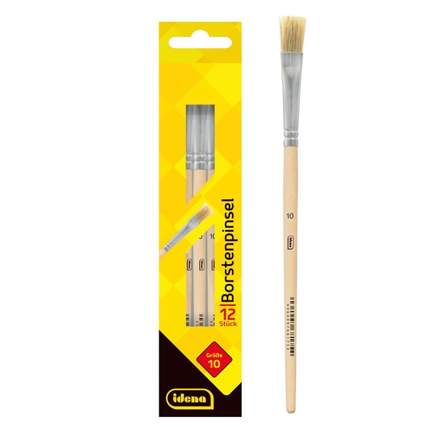 Idena 90097 Bristle Brush, Size 10, with Unpainted Wooden Handle,