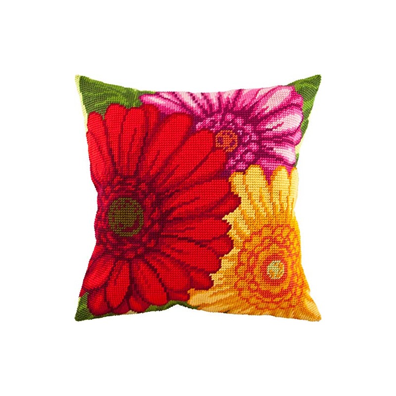 Gerbera Needlepoint Set Throw Pillows 16" x 16" Printed Tapestry