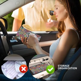 ADUQLZUX Leather Car Registration and Insurance Card Holder, Cute Car Accessories Vehicle Glove Box Car Organizer for Documents, Cards, License Colorful Boho Geometric Pattern