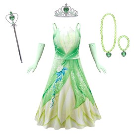 Lito Angels Princess Tiana and the Frog Fancy Dress Up Costume with Gloves and Accessories for Kids Girls Age 10-11 Years (Tag Number 150)