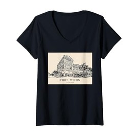 Womens Fort Myers Florida Vintage Retro Travel Souvenir V-Neck T-Shirt