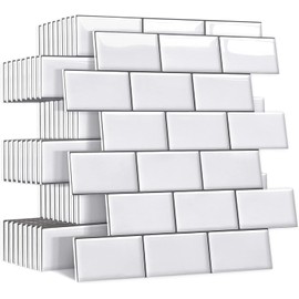 Yoillione Peel and Stick Backsplash for Kitchen: Self Adhesive Wall Tiles for Bathroom - Vinyl Thick Back Splash Tile (10, White with Gray Trim)