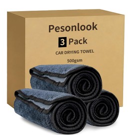 Pesonlook - Paquete de 3 toallas de secado de coche de microfibra, extra grandes de 36 x 24 pulgadas, 500 g/m² ultra absorbentes, sin rayas, arañazos o manchas de agua para coches y camiones (gris)