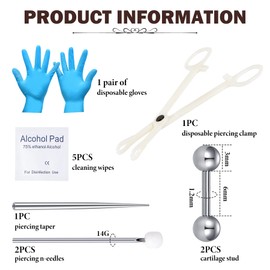 WillTen Piercing Set for All Piercings, Disposable 12G 13G 14G 15G Piercing Tool Clamps Taper for Septum Belly Button Lip Tongue Cartilage Ear Tragus Helix Piercing Kit, Stainless Steel