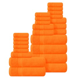BOUTIQUO 24 Pack Cotton Towel Set, Contains 6 Bath Towels 27x54 inch, 6 Hand Towels 16x24 inch & 12 Wash Coths 12x12 inch, Ideal Everyday use, Ultra Soft Compact & Lightweight - Orange