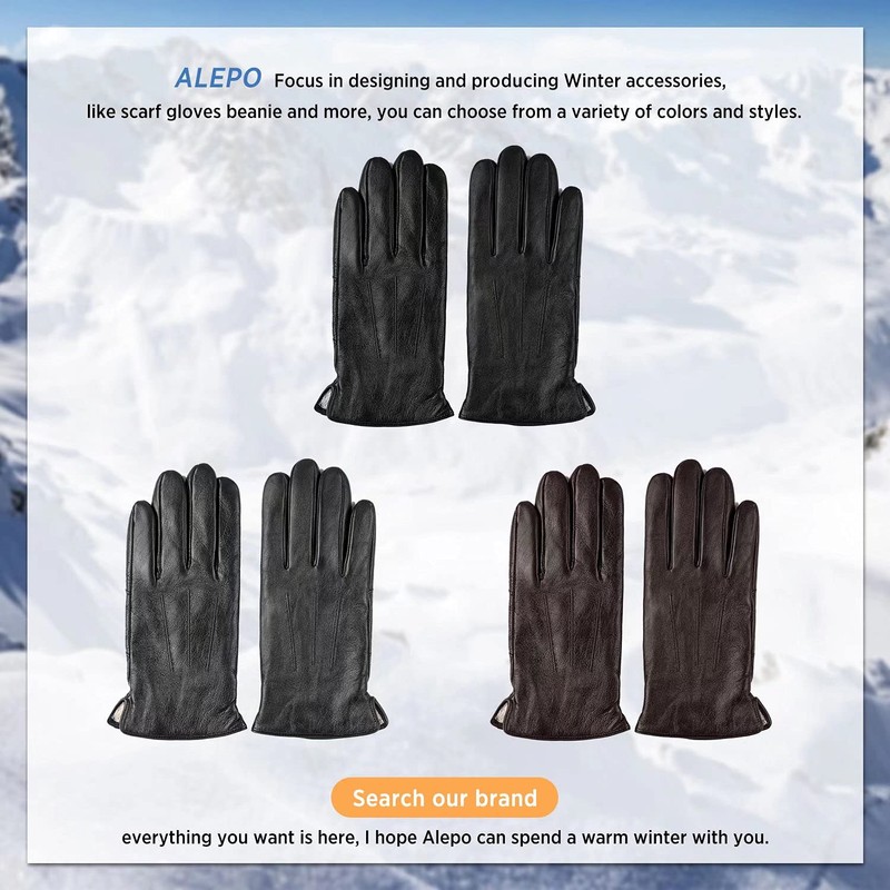 Alepo Genuine Sheepskin Leather Gloves For Men, Winter Warm Touchscreen