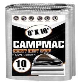 CAMPMAC Heavy Duty Tarp 8 X 10 Ft, 10 Mil Large Waterproof Tarps, High Durability, UV Resistant, Tear Resistant with Grommets Every 20 Inches for Outdoor (Silver/Brown - Reversible)