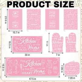 Culudea Pink Kitchen Accessories Set 10 Piece - Cute Baking Theme Kitchen Towels, Rugs, Oven Mitts and Pot Holders - Happiness is Homemade Retro Decor Gift for Baker, Mom, Women