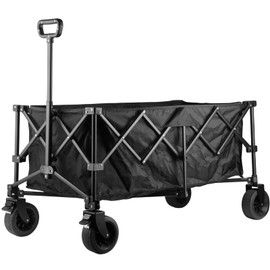 Kitsure Collapsible Wagon - Heavy Duty Foldable Wagon with 440lbs Capacity, Adjustable Handle, Shopping Cart with All Terrain Wheels for Camping, Groceries, Black, 43.1" x 24.0" x 38.0"