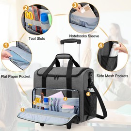 Trunab Rolling Teacher Bag, Teacher Tote Bag with Bottom Pad and Detachable Trolley, Wheeled Teacher Bag with Padded Sleeves Holds up to 15.6” Laptop