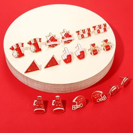 NLCAC 9 Pairs Football Stud Earrings for Women Red White Game Day Football Helmet Touch Down Ear Stud Earrings Football Accessoies Team Jewelry