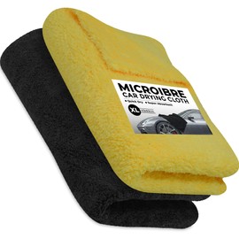 Towelogy XL Microfibre Car Drying Towel & Car Polishing Cloth – Scratch-Free, Lint-Free, Dual-Purpose Auto Detailing Cloth for Cars, Vans and SUV (2, Lemon/Grey)