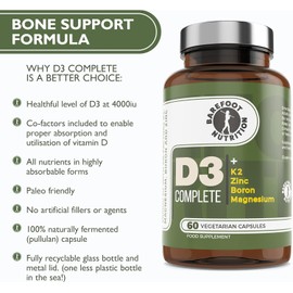 Barefoot Nutrition - Vitamin D3 Complete 4000 IU, with Vitamin K2 MK-7, Magnesium, Boron & Zinc Supplement, High Strength Formula for Bone and Normal Health Function, 60 Capsules