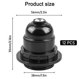 Pack of 12 E27 Socket, Black, Vintage Edison E27 Lamp Holder, Plastic Lamp, Retro Light Bakelite Socket, Hard Shell Lamp Holder for Table Lamp, Floor Lamp, Ceiling Light