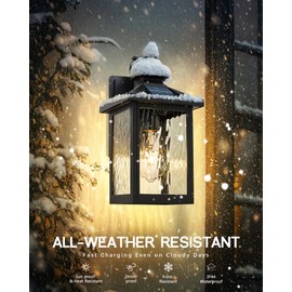 Solar Powered Wall Lights, 14.2" Wall Mount Solar Lights Outdoor Waterproof, Aluminum Outside Porch Lights for House, with 2700K Bulb, 4FYX93B SL BK SW