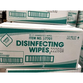 WipesPlus One Box w/ 12 Packs Disinfecting Surface Wipes Item No. 37701 - 80 Sheets/Pack
