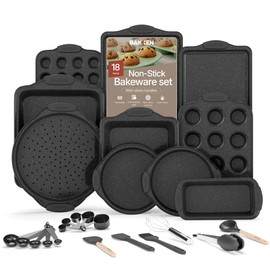 BAKKENMASTER 18-Piece Kitchen Oven Baking Set: Nonstick Gray Marble Coating, Carbon Steel Bakeware, Silicone Handles, Dishwasher Safe, Professional Quality, PFOA-Free