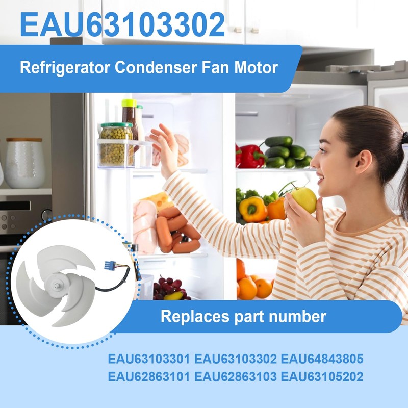 EAU63103302 Refrigerator Condenser Fan Motor Assembly Fits for LG Kenmore,Replacement
