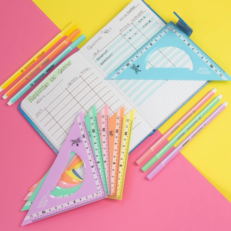 Plastic Ruler Set Square 9 to 30 cm Pastel Colours