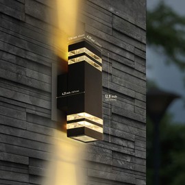 LANFU LED Wall Sconce Waterproof Porch Light 12W, Black Modern Waterproof Wall Lamps, 1000 Lumen, 2700k Warm White, IP65 Waterproof Outdoor Up/Down Light (2 PCS