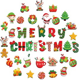 Estune 72 Pcs Merry Christmas Bulletin Board Set Winter Decoration Set Christmas Tree Candy Wreath DIY Cardstock Paper Cutout Holiday Borders Bulletin Teacher Supplies