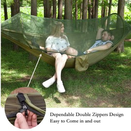 Camping Hammock with Net, Lightweight Portable Double Parachute Hammocks, 210T Nylon, High Capacity and Tear Resistance, Perfect for Camping, Backyard Relaxation (ArmyGreen)