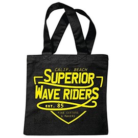 Reifen-Markt Tasche Umhängetasche CALIFORNIA BEACH SUPERIOR WAVE RIDERS SURFEN BEACH SURFBRETT LONGBOARD WELLENREITEN WELLEN ANFÄNGER SHOP Einkaufstasche Schulbeutel Turnbeutel in Schwarz