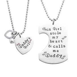 O.RIYA Gifts for Dad Necklace Jewelry, Father Daughter Keychain Jewelry, Daddys Girl Birthday Necklace Set, There's This Girl Who Stole My Heart She Calls Me Daddy (White01)