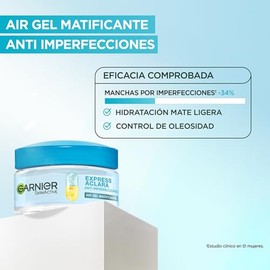 Garnier Express Aclara Anti Imperfecciones Gel Matificante con Ácido Salicílico, Vitamina C y Niacinamida para Piel Mixta a Grasa, Hidratante Facial, 