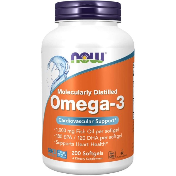 Now Supplements Omega-3 180 EPA / 120 DHA, Molecularly Distilled, Cardiovascular Support*, 200 Softgels (1652)