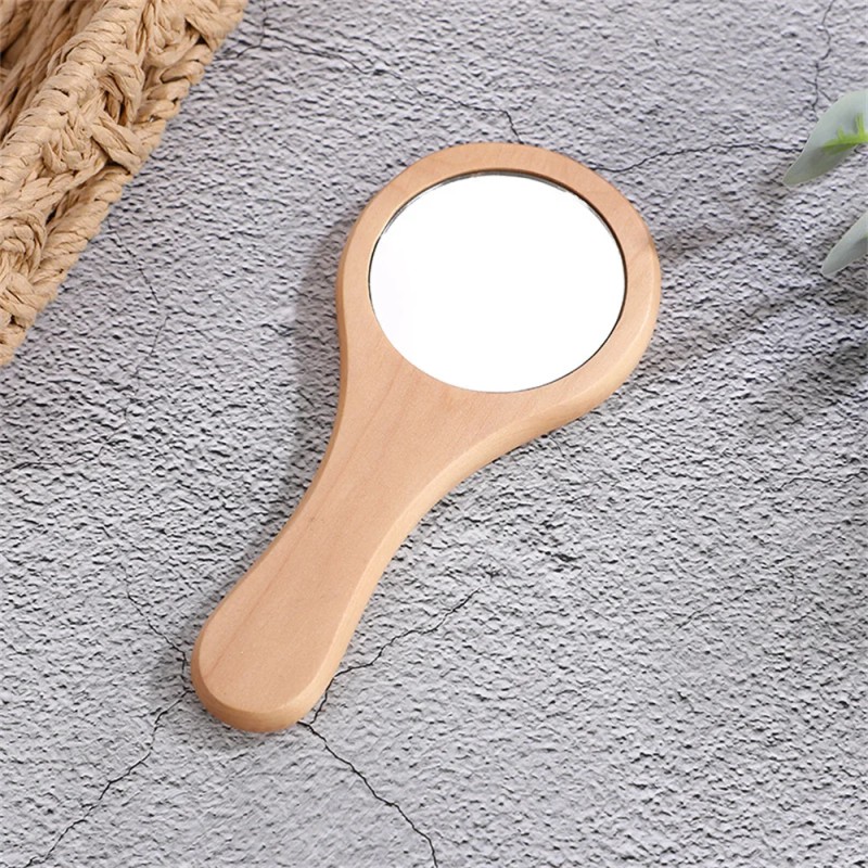 Wooden Hand Mirror for Makeup & Grooming – Portable Handheld