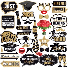 KatchOn, Glitter Graduation Photo Booth Props 2025 - Pack of 34 | Black and Gold Graduation Props for Photoshoot 2025, Graduation Photo Props 2025 | Graduation Decorations Class of 2025 Photo Props