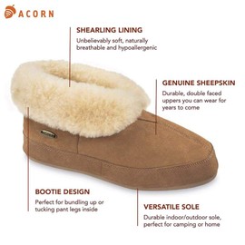 Acorn Mens Sheepskin Bootie Slipper, Walnut, 12 US