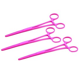 MuskalMed Set of 3 8" Long Pink Color Straight Hemostat Forceps - Stainless Steel Locking Tweezer Clamps - Ideal Hemostats for Nurses, Fishing Forceps, Crafts and Hobby,