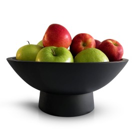 Fairwood Way - Black Pedestal Bowl - 12 Inch, Wide Black Footed bowl as Fruit, Key, Decorative, Candy Holder or Centerpiece, Wooden Bowl Decorative for Kitchen, Dining Table & Modern Home Accessories