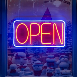 16.5" Dimmable Switch Ultra Bright LED Open Sign DC12V Plug in for Business Shop Window Restaurant Bar Cafe, Open Neon SignLamp Power(W): DC 12V, Emitting Color: Red & Blue, Wattage: /, Color: Red & Blue, Length: 16.5" x 9"