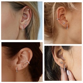 Kakonia 3 Pairs Hoop Stud Earrings Set Sterling Silver Small Hoop Earrings CZ Stud Earrings Sets for Multiple Piercing Cartilage Earrings Stud Hoop Earrings for Women