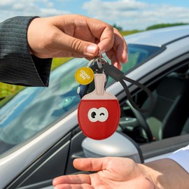 Sports boxing glove keychain, table tennis bag pendant, buckle leather bag pendant, gifts for sports enthusiasts and women, Red-black（racket）, Medium