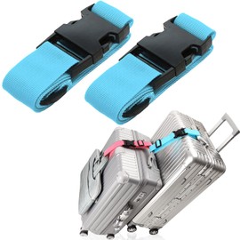 2Pack Luggage Straps for Suitcases, Travel Connector for Carry On Bag, Add Bag to Connect Two Suitcases, Adjustable Belt Attachment Accessories for Connect Your 3 Luggages, Light Blue