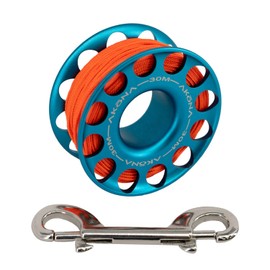 AKONA 30M Aluminum Spool with Double-Ended Stainless-Steel Clip for Scuba Diving