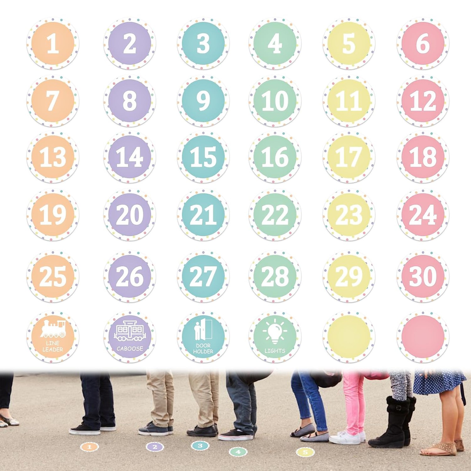 Nouiseuns Line Up Spots for Classroom Floor – 36PCS Number Stickers for ...