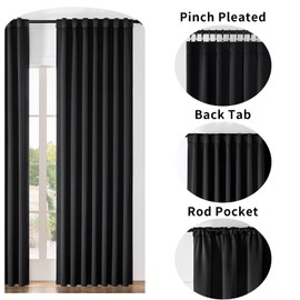 Joydeco 90 Inch Curtains for Bedroom, Blackout Curtains 90 Inches Long, Room Darkening Curtains & Drapes for Living Room Window Rod Pocket Back Tab (W52 x L90 Inch, Black)
