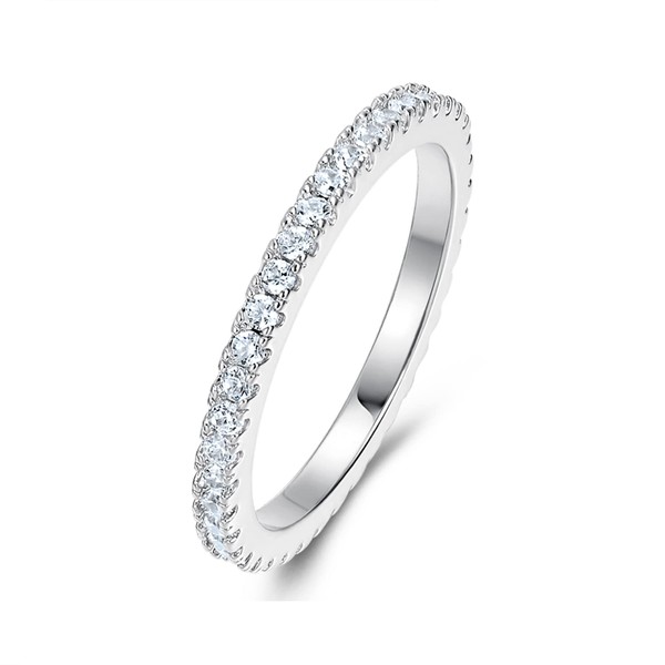 MDFUN 14K White Gold Plated Cubic Zirconia Eternity Ring for