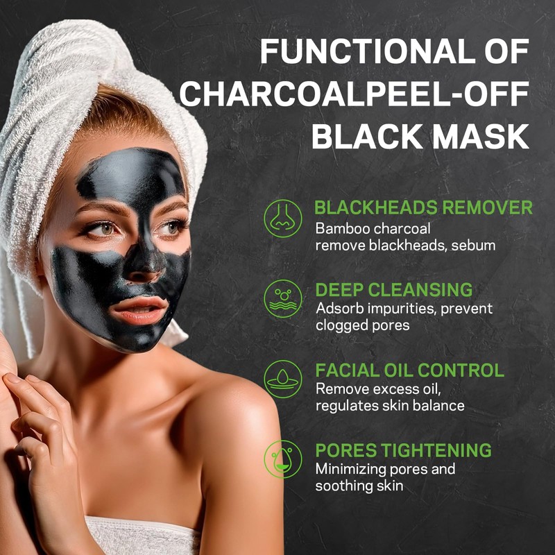 Blackhead Remover Mask, Purifying Peel Off Charcoal Masks Kit, Black