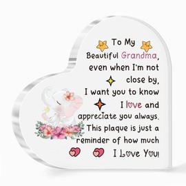 Grandma Acrylic Plaques Mother's Day Gifts Gran Appreciate Present Granny Birthday Heart Sign Home Decorations Nana Christmas Souvenirs from Grandkids Elephant Design Love Reminder Kepsake