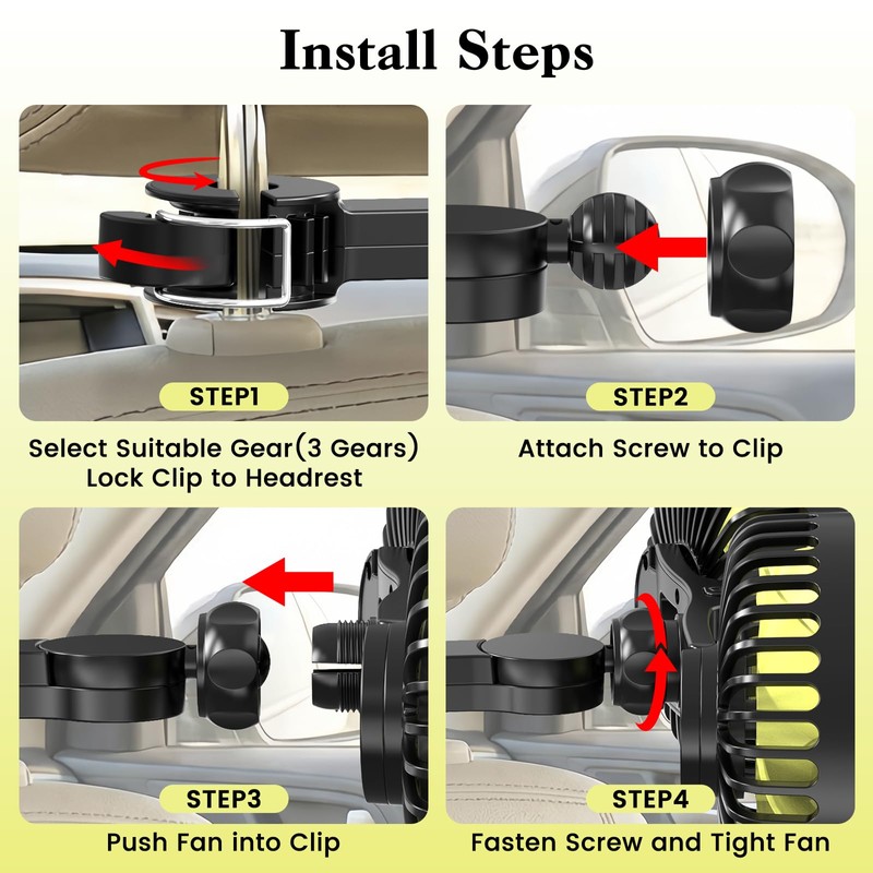 Dicross Backseat Fan for Car Backseat, Car Headrest Fan for
