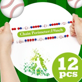 Tondiamo 12 Pcs Baseball Necklace 19 inch Baseball Beaded Necklaces for Boys Baseball Accessories Gifts for Baseball Players Lovers Youth Baseball Team(Red White Blue)