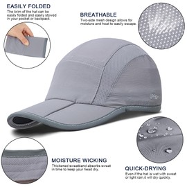 TAGVO Quick Dry Unisex Baseball Cap, Sun Protection Folding Lightweight Sport Running Caps Hat, Breathable Mesh Adjustable Summer Sun Hat, Outdoor Strapback Cap for Hiking Walking Climbing Fishing