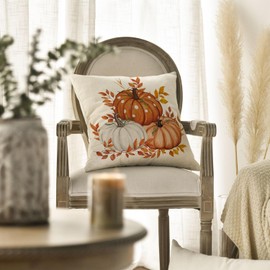 Artoid Mode Orange Pumpkins Maple Leaves Autumn Cushion Cover, 50x50 cm Fall Decorative Pillow Case Cover Sofa Living Room Outdoor Decor