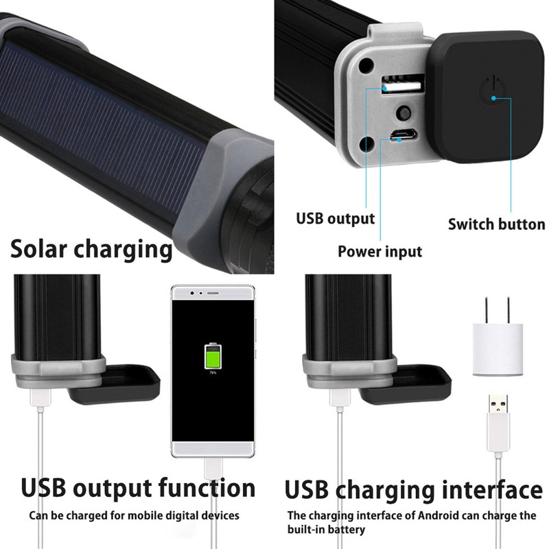 Multi Function Solar Rechargeable Flashlight LED Outdoor Aluminium Alloy Emergency